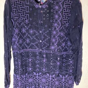Anthropologie Purple Embroidered Blouse